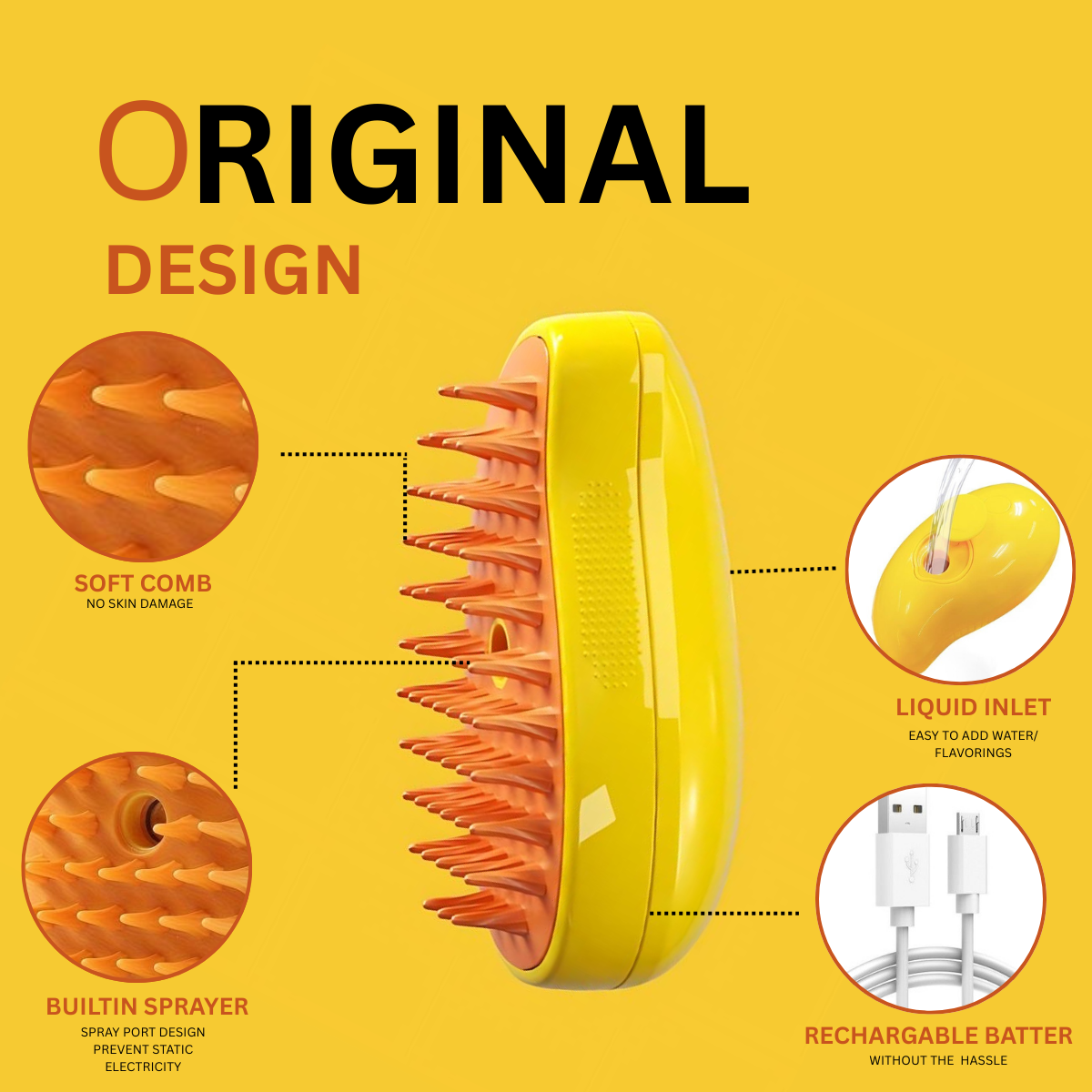 STEAMY 3 IN 1 PET HAIR BRUSH